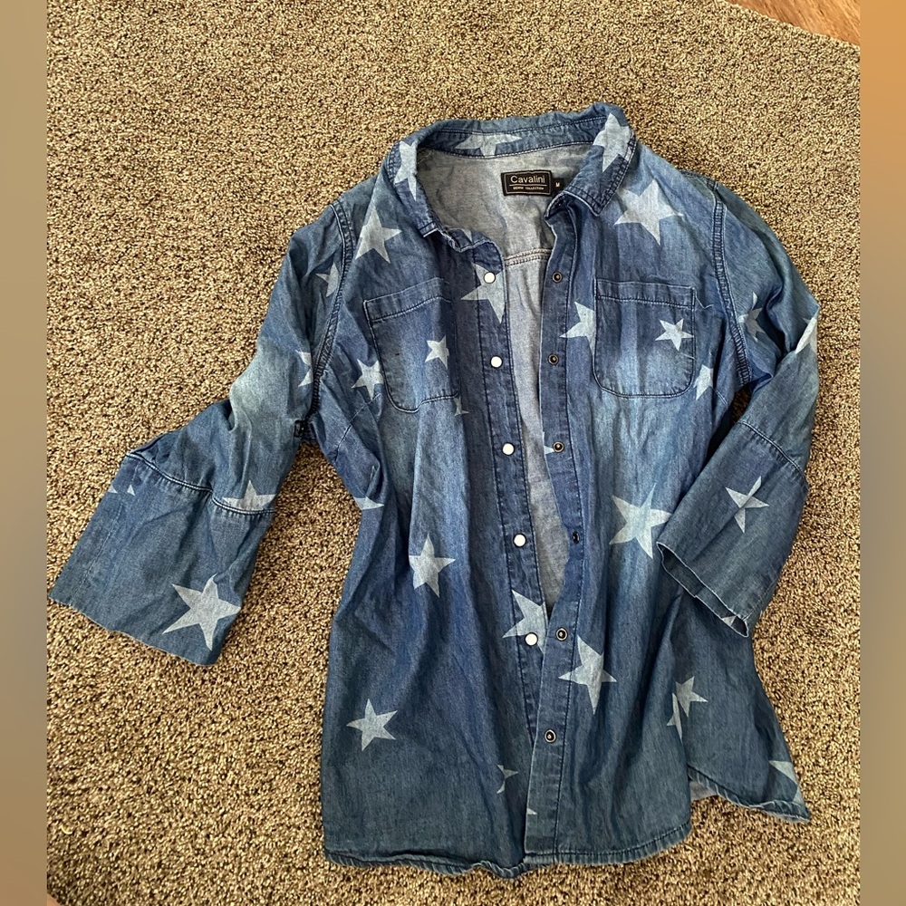 Women’s Lightweight Denim Casual Patriotic Button Down